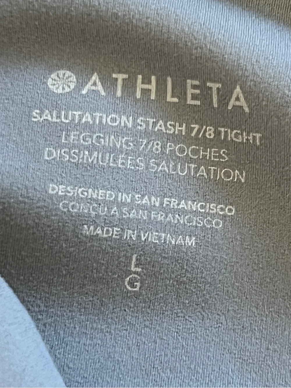ATHLETA Women’s Slate Blue Salutation Stash 7/8 Tight Leggings Size L